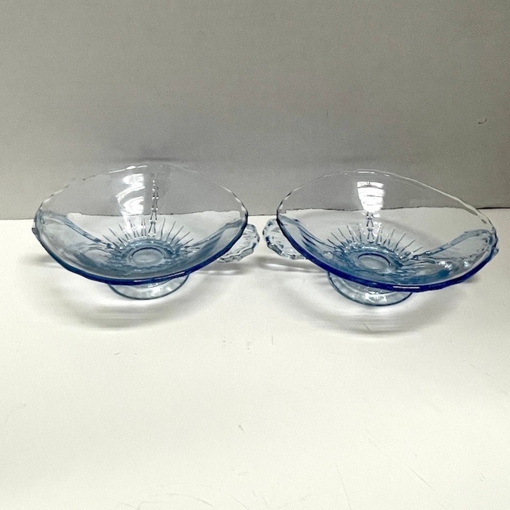 Pair of Vintage New Martinsville "Radiance" Ice Blue Tab-Handled Bowls